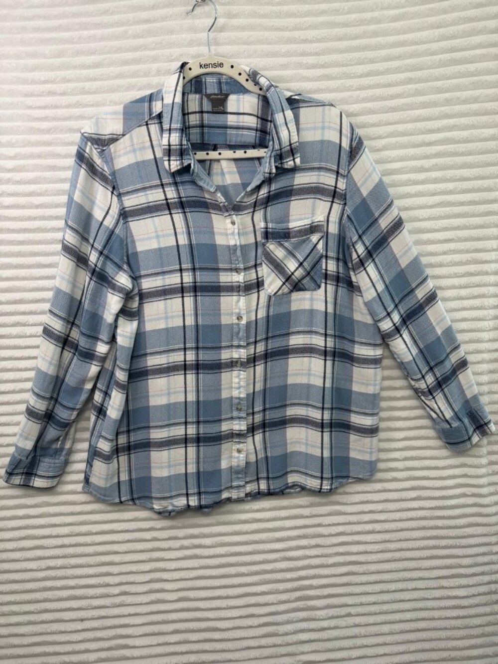 Eddie Bauer‎ women’s plaid button-down shirt in size 2XL.